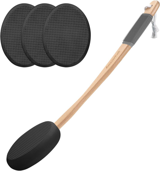 AmazerBath_Lotion_Applicator_for_Back,_Feet,_4_Replacement_Pads_with_17"_Curved_Handle,_Back_Sunscreen_Applicator_for_Kids,_Elderly,_Women,_Apply_Skin_Cream_Medicine_Moisturizer_Tanner,_Black