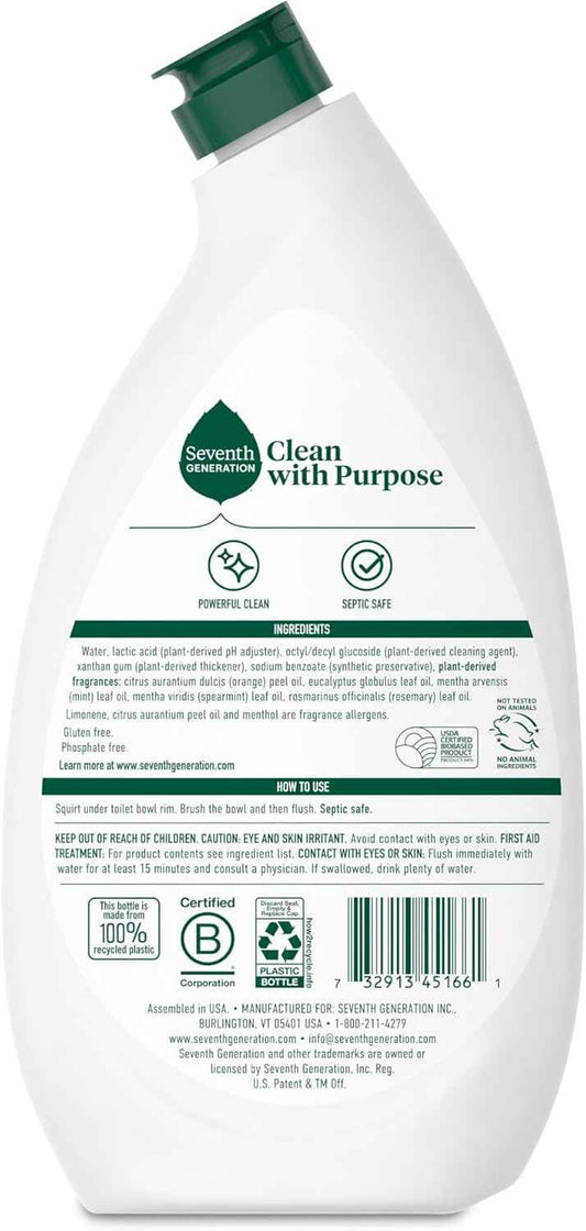 Seventh Generation Toilet Bowl Cleaner Fresh Mint scent Without Chlorine Bleach Ammonia Free 24 oz