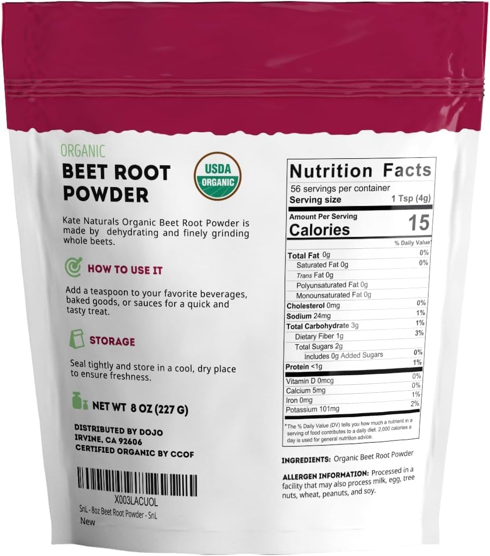 Kate_Naturals_Organic_Beet_Root_Powder_for_Smoothies,_Baking_&_Juice._Raw_Beetroot_Superfood_&_Natural_Red_Food_Coloring_(8oz,_Non-GMO,_Earthy_Flavor)