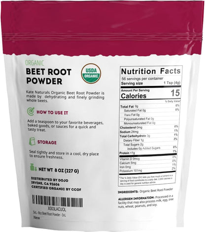 Kate_Naturals_Organic_Beet_Root_Powder_for_Smoothies,_Baking_&_Juice._Raw_Beetroot_Superfood_&_Natural_Red_Food_Coloring_(8oz,_Non-GMO,_Earthy_Flavor)
