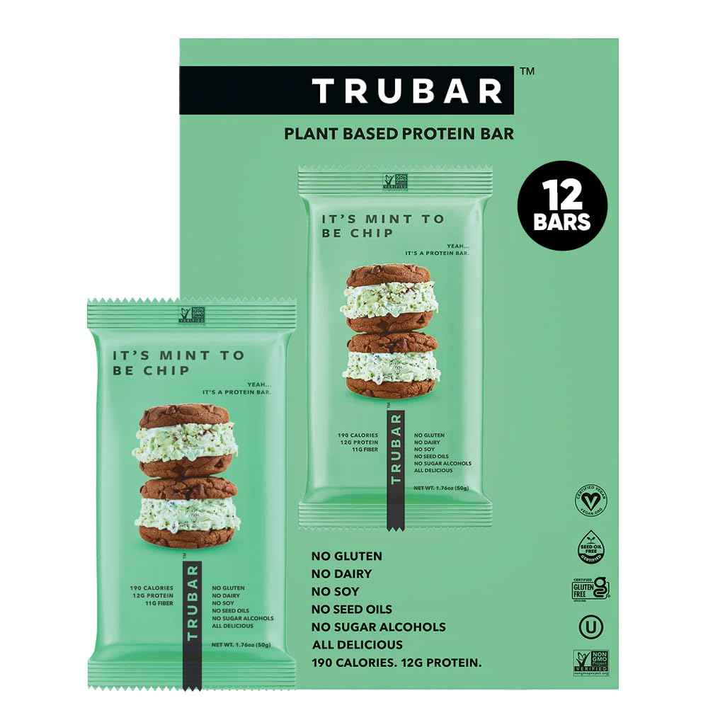TRUBAR Vegan Protein Bar, Assorted Flavors, Gluten Free, Vegan Protein Snacks, 12G Plant-Based Protein, High Fiber, Healthy Protein Bars