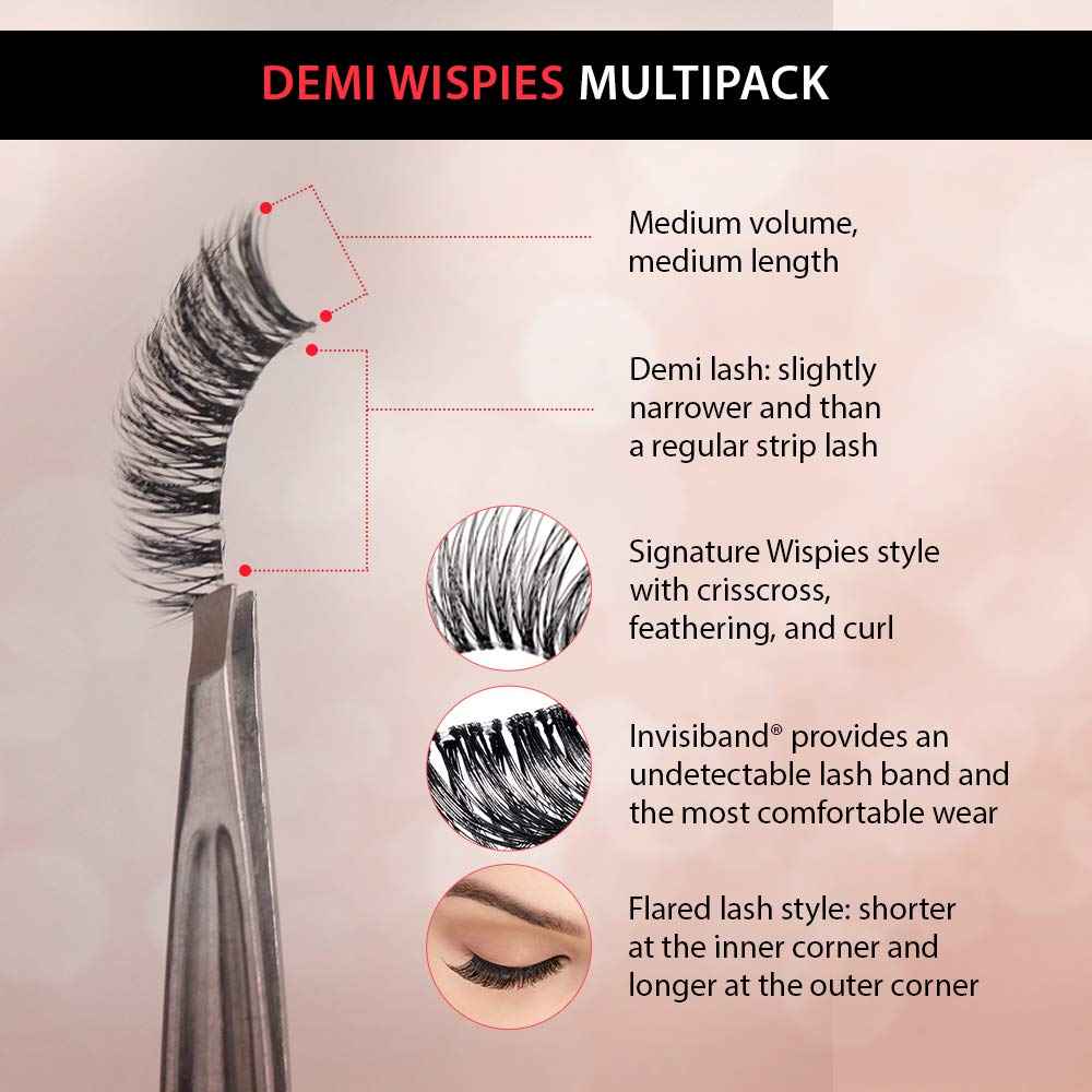 Ardell Wispy False Eyelashes for Everyday Wear, Flared Demi Wispies Strip Design with Seamless Invisiband, Medium Volume, 12 Pairs