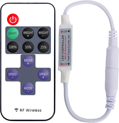 2_Pack_LED_Light_Strip_Remote_Control_Mini_RF_Wireless_LED_Controller_Single_Color_3528_5050_LED_Strip_Lights_Dimmer_Switch_Control_Brightness_Flashing_Mode_DC_12V_24V_LED_Bar_Ribbon_Shelf_Lights