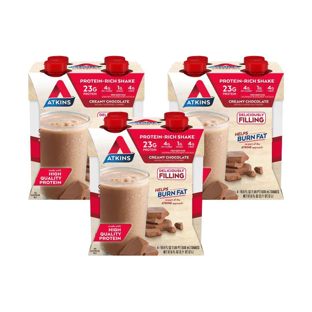 Atkins Creamy Chocolate Meal Size Protein Shake, 23g Protein, Low Glycemic, 4g Net Carb, 1g Sugar, Keto Friendly