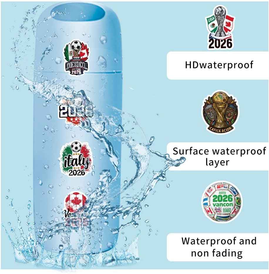 World Cup Football Soccer Stickers Soccer Water Bottle Stickers,Soccer Party Sport Stickers Vinyl Waterproof Laptop Sticker,Graffiti Decals Gifts for Helmets Scrapbook Kids Teens Adults 50Pcs