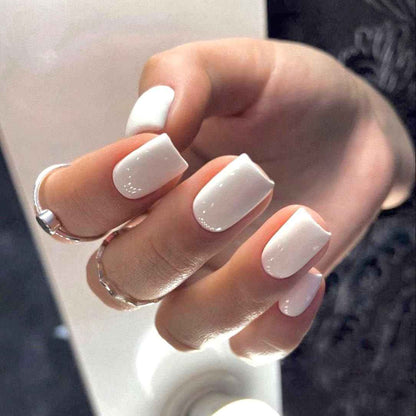 Modelones White Press on Nails, Short Square Fake Nails, Reusable Nail Kit with Nail Glue Adhesive Tabs Mini Nail File, Summer Nails Press Ons 32Pcs 16 Sizes, Women Girl Gift