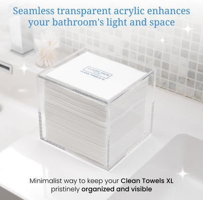 CLEAN_SKIN_CLUB_Clear_Acrylic_Box_for_Clean_Towels_XL_(NOT_Included),_Container_For_50_Disposable_Clean_Towels_XL,_Face_Towelettes_Bathroom_Counter_Storage,_Bin_for_Cleansing_Facial_Dry_Wipes