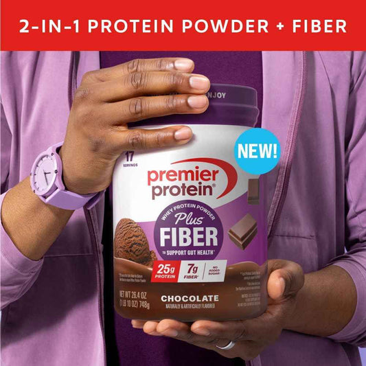 Premier Protein Powder Plus Fiber, 25g Protein, 7g Fiber to Support Gut Health, No Added Sugar (17 Servings)