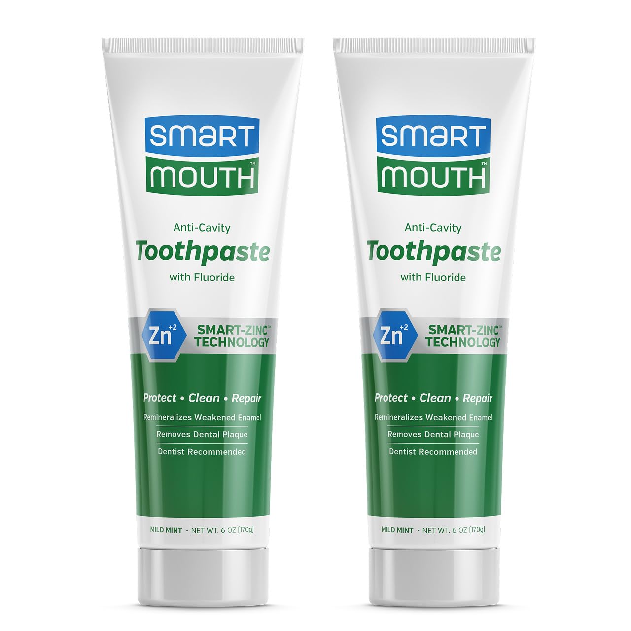 SmartMouth_Premium_Zinc_Ion_Toothpaste_-_Whitening_-_with_Fluoride_-_Refreshing,_Anti-Cavity_Toothpaste_for_Adults_-_Strengthens_Enamel_-_Mild_Mint_Flavor,_6_oz_(2_Pack)