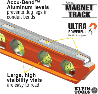 Klein_Tools_935AB4V_Level,_6-Inch_Magnetic_Torpedo_and_Conduit_Level_with_0/30/45/90_Degree_Vials,_V-Groove_and_Magnet_Track,_High_Visibility_Orange