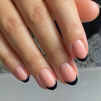 modelones French Tip Press On Nails, Short Oval Fake Nails Press Ons with Nail Glue, Adhesive Tabs, Nail File, Prep Pad, Manicure Stick, 32Pcs 16 Sizes, Nude, Spring Women Girl Gift