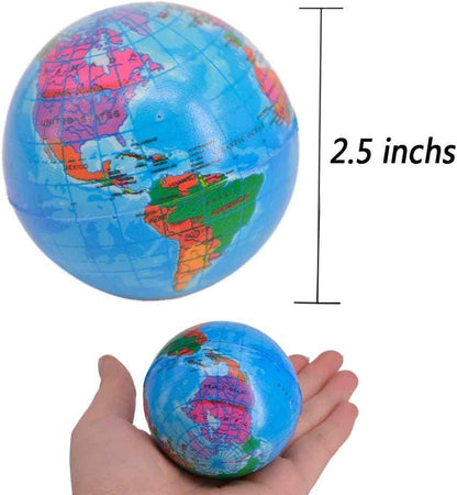 24 Pack Squeezable World Stress Balls for Kids Mini Earth Ball - Pressure Relieving Health Balls Globe Pattern Balls , School, Classroom, Party Favors (2.5" Inches)