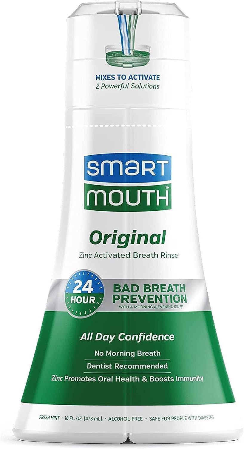 SmartMouth_Original_Zinc_Activated_Mouthwash_-_Instant_Fresh_Breath_Mouthwash_-_Eliminates_Bad_Odors_and_Bad_Breath_-_Alcohol-Free,_Sugar-Free,_Gluten-Free_-_Fresh_Mint_-_16_fl_oz_(2_Pack)