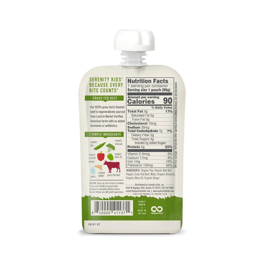 Serenity_Kids_6+_Months_Baby_Food_Pouches_Puree_Made_With_Ethically_Sourced_Meats_&_Organic_Veggies_|_3.5_Ounce_BPA-Free_Pouch_|_Grass_Fed_Beef_&_Ginger,_Pea,_Bell_Pepper,_Broccoli_|_1_Count