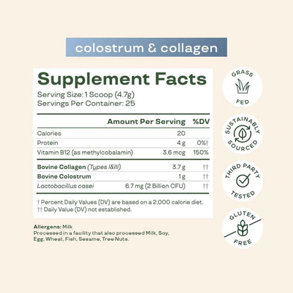 Bloom Nutrition Bovine Colostrum Powder with Vitamin B-12 for Gut Health, Immune Support, Hair Growth & Beauty Supplement