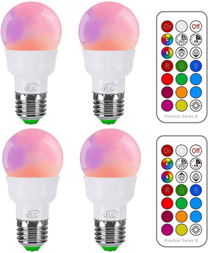 ILC_RGB_LED_Light_Bulb,_Color_Changing_40W_Equivalent,_Daylight_White,_450LM_Dimmable_5W_E26_Screw_Base_RGBW,_Mood_Light_Bulb_-_12_Color_Choices_-_Timing_Infrared_Remote_Control_Included_(4_Pack)