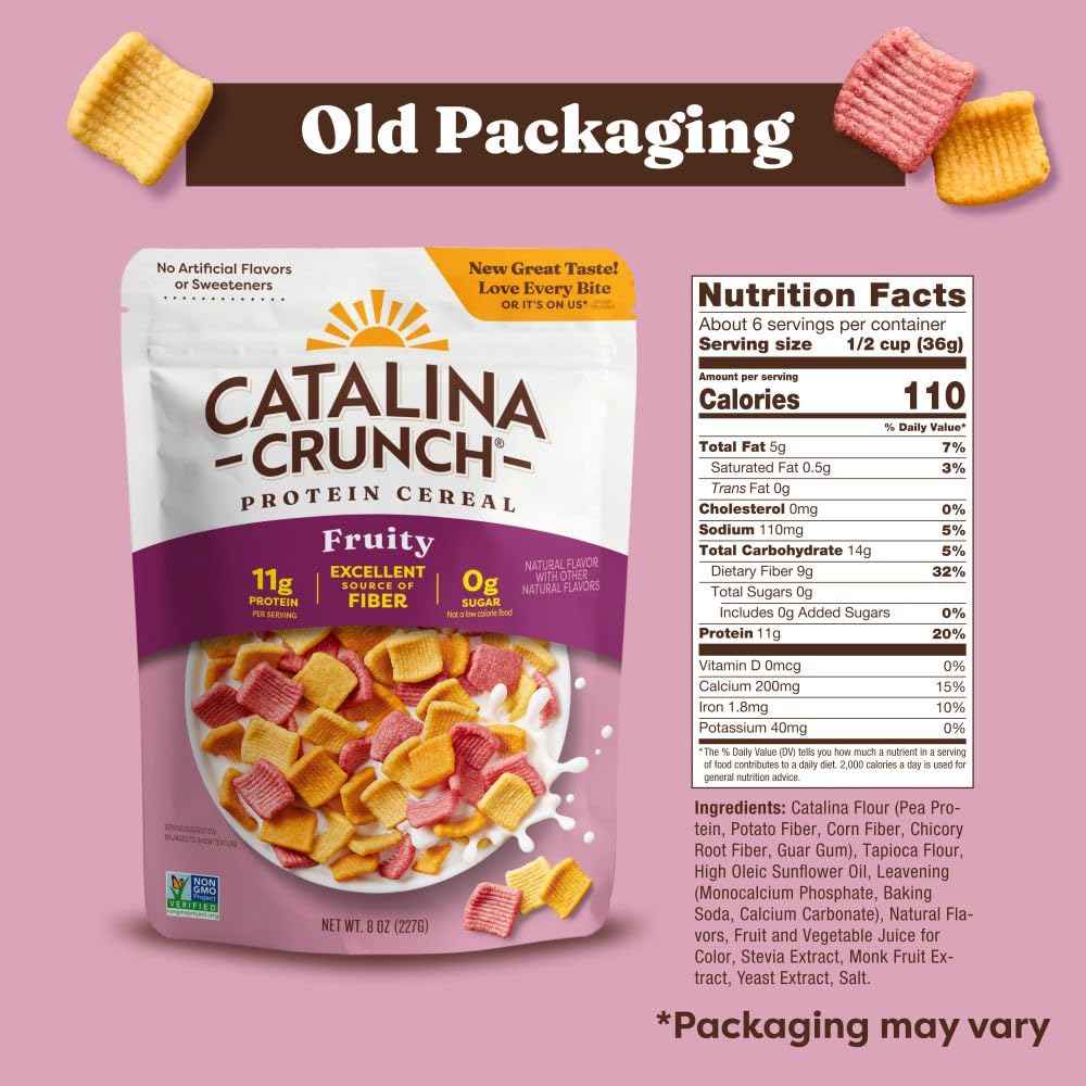 Catalina Crunch Protein Cereal - Sugar Free Breakfast Cereal with 11g of Protein - Gluten Free - Fruity - 8 oz. Bag (Pack of 1) (Packaging May Vary)