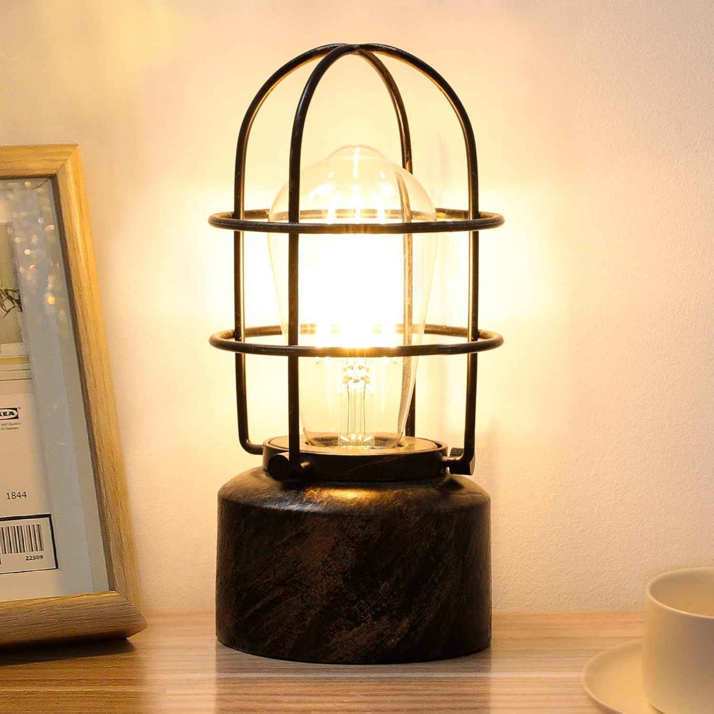 Haian Support Industrial Touch Table Lamp - Steampunk Bedside Accent Light with Wrought Iron Body, 3-Way Dimmable Bedroom Decor