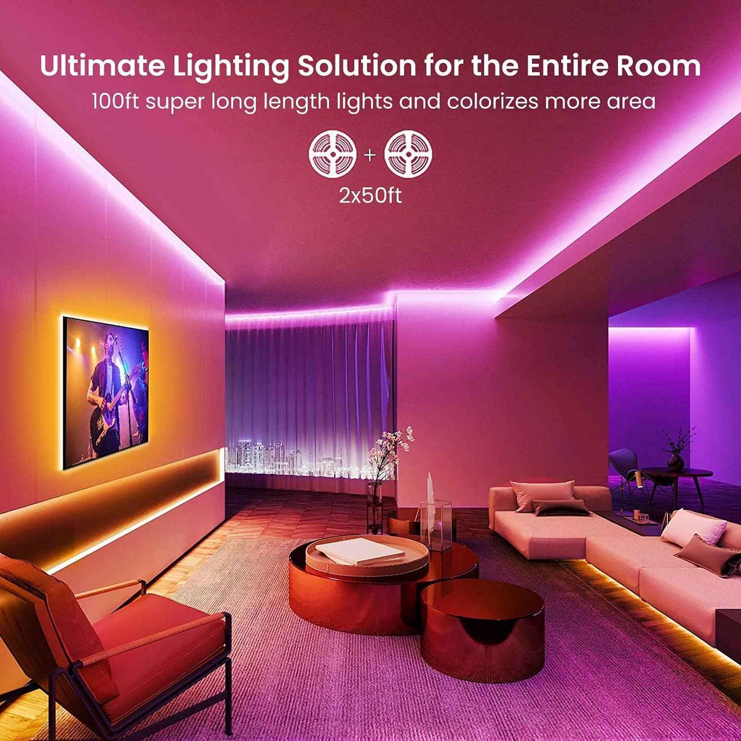 GUPUP LED Strip Lights – Ambient Bedroom Decor, Color Changing Mood Lighting