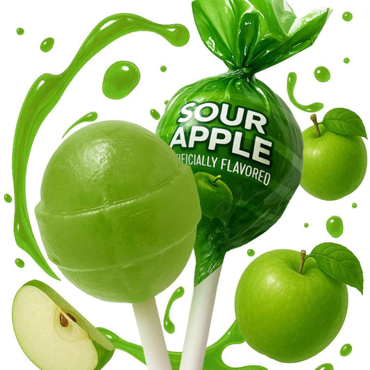 Sour Apple Mini Lollipops – Individually Wrapped Green Suckers, 65 Count Festive Party Favor for Valentine's Day, St. Patrick's Day & Christmas Stocking Stuffers