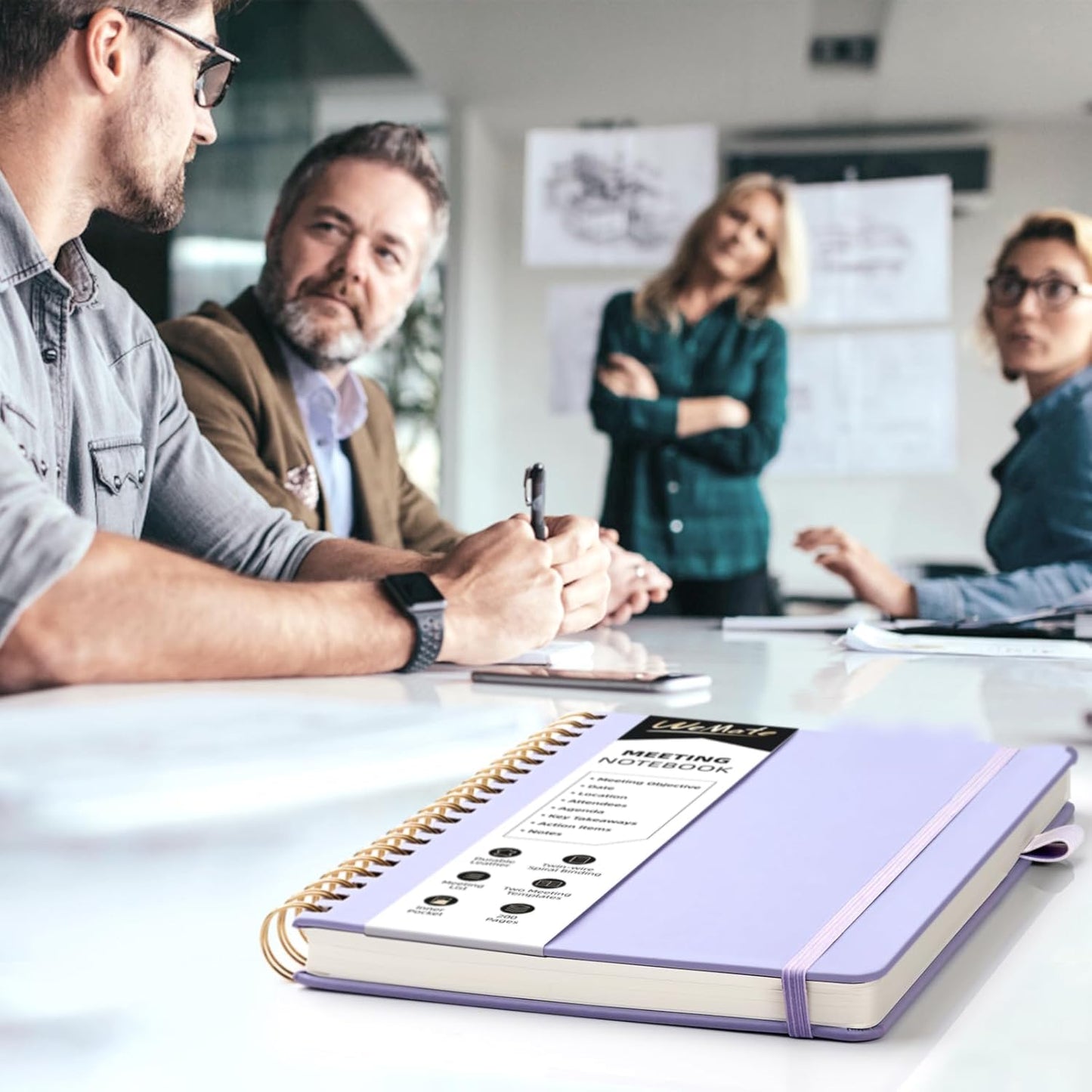 WEMATE_Simplified_Meeting_Notebook_for_Work_with_Action_Items_200_Pages,_Office_Supplies_for_Project_Planner,_PU_Leather_Hardcover_Meeting_Notes_Notebook_for_Work,_B5_(10"_×_7")