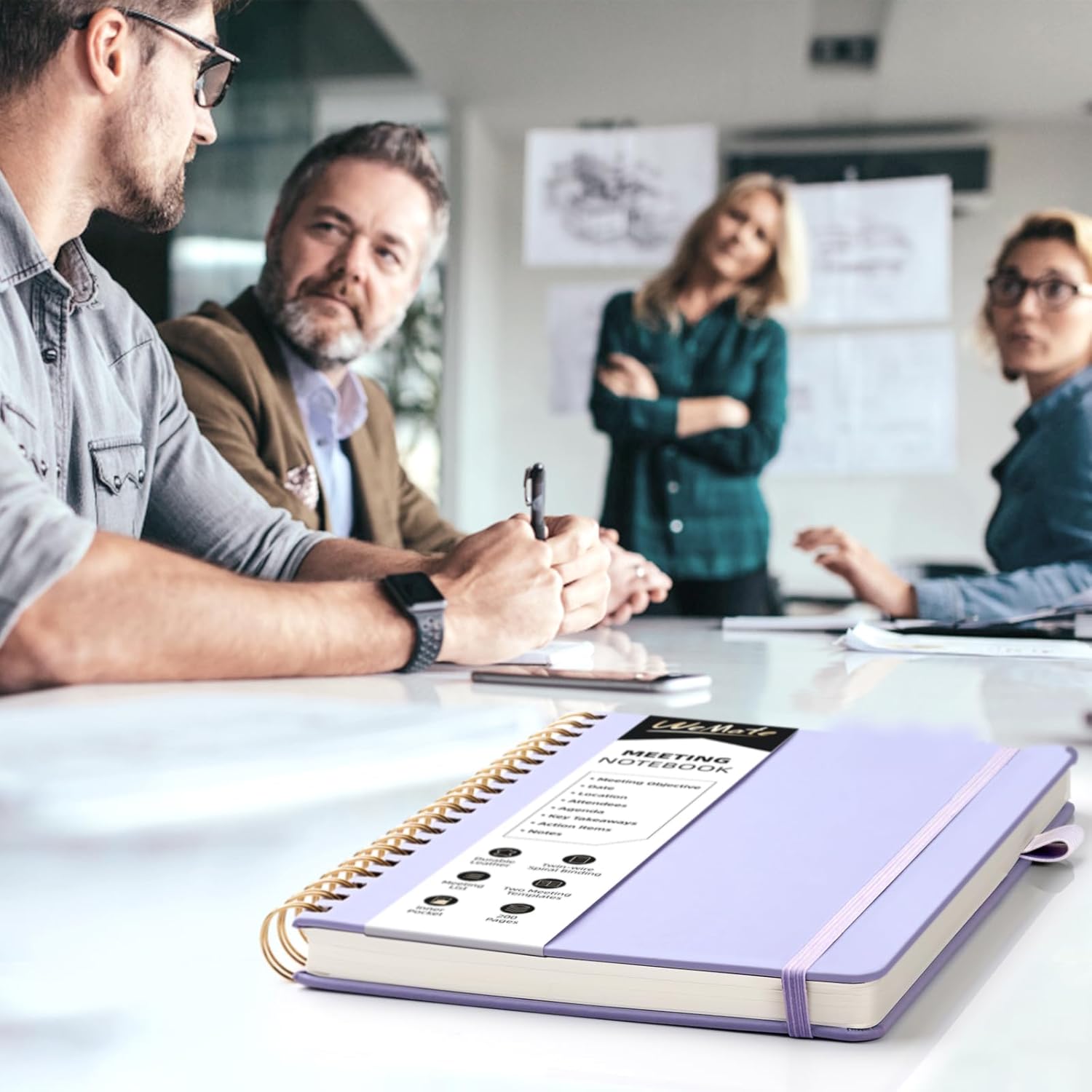 WEMATE_Simplified_Meeting_Notebook_for_Work_with_Action_Items_200_Pages,_Office_Supplies_for_Project_Planner,_PU_Leather_Hardcover_Meeting_Notes_Notebook_for_Work,_B5_(10"_×_7")