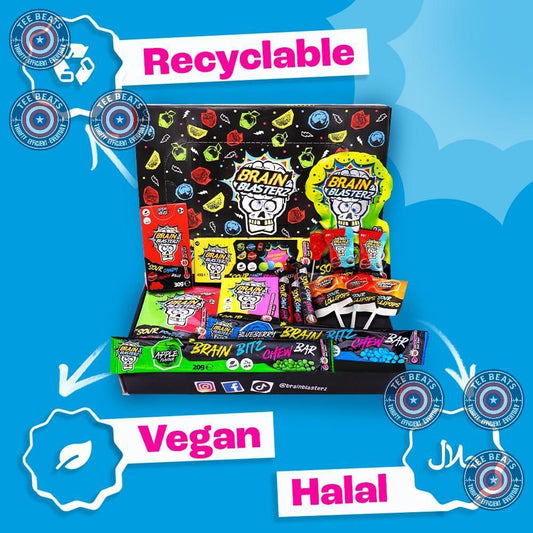 Brain_Blasterz_TREAT_Sour_Candy_Variety_Pack,_Vegan_Candy,_Chew_Bar,_Halal_Gift_Box_w/_15_pcs_(13oz),_Unique_Lollipop,_Powder,_Taffy,_Halloween