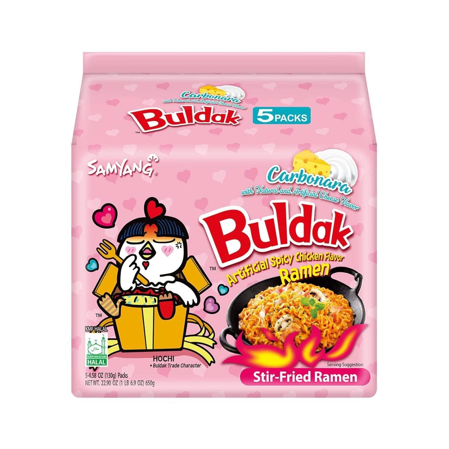 Samyang_Buldak_Spicy_Ramen,_Hot_Chicken_Ramen,_Korean_Stir-Fried_Instant_Noodle,_Carbonara,_1_Bag_with_5_Pack_Food_ramen_🍜_pink_buldakramen_korean_fire