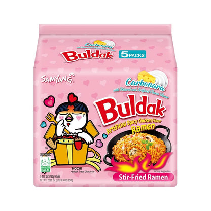 Samyang_Buldak_Spicy_Ramen,_Hot_Chicken_Ramen,_Korean_Stir-Fried_Instant_Noodle,_Carbonara,_1_Bag_with_5_Pack_Food_ramen_🍜_pink_buldakramen_korean_fire