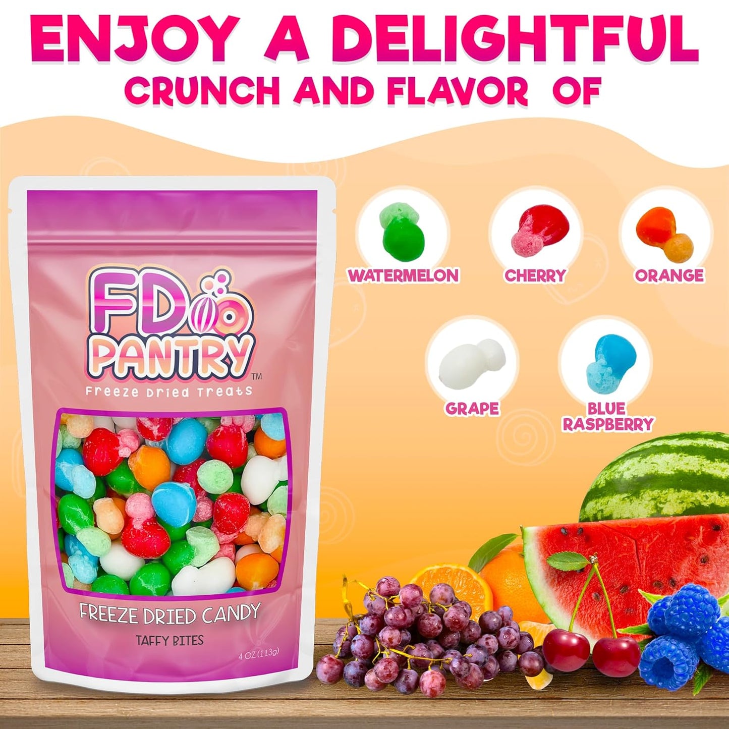 Freeze_Dried_Air_Taffy_Bites_Crunchy_Candy_-_Variety_Sour_Fruit_Flavors,_4oz_|_Cherry,_Orange,_Watermelon,_Blue_Raspberry,_Strawberry_|_Snack_Treat,_Gift