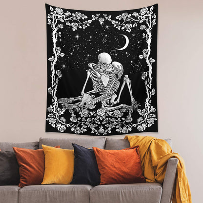Wonrizon_The_Kissing_Lovers_Skull_Tapestry,Black_and_White_Romantic_Constellation_Skeleton_Tapestries_Wall_Hanging_decor_for_Living_Room_Bedroom_(30”x_40”)