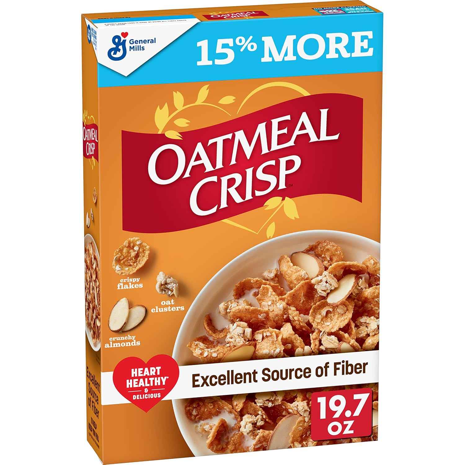 General Mills Oatmeal Crisp Heart Healthy Cereal – High Fiber Breakfast for Busy Workday Focus