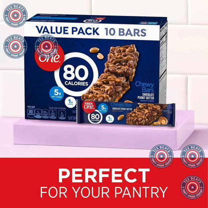 Fiber One 80 Calorie Chewy Bars – Mindful Snacking Companion for Your Wellness Routine, Low-Carb Chocolate Peanut Butter