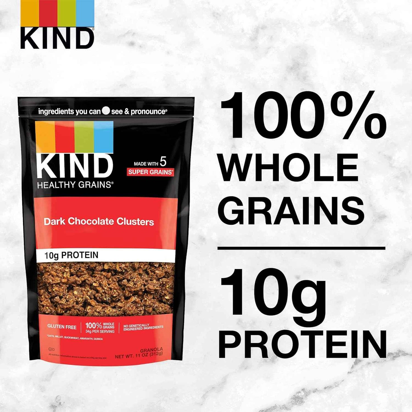 KIND Healthy Grains Dark Chocolate Granola – Gluten Free Lunch Box Snack for School, Resealable Bag for Freshness