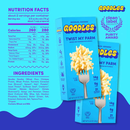 Goodles Twist My Parm Asiago and Parmesan Spirals – Gut-Health Weeknight Dinner for Clean-Label Pantry
