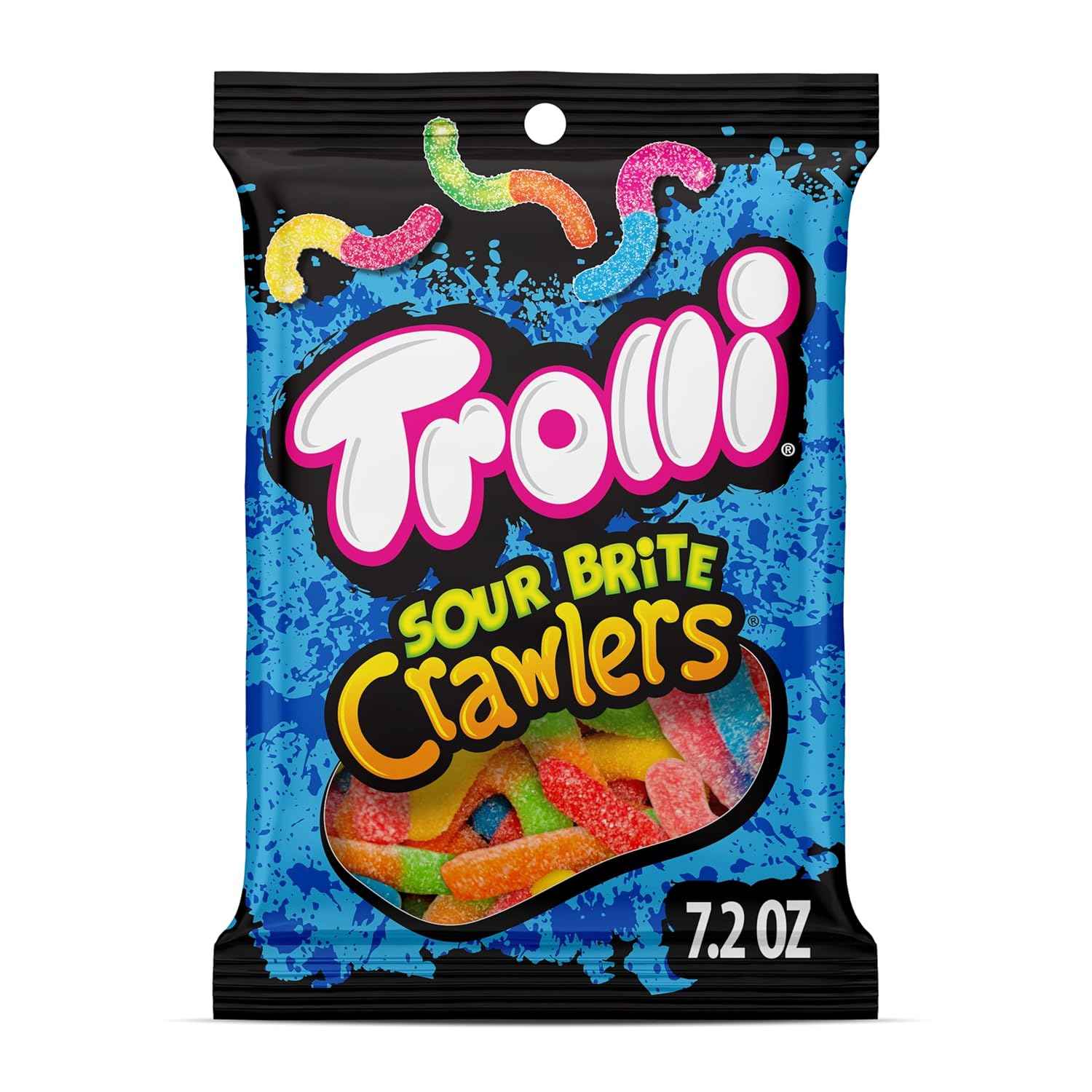 Trolli Sour Brite Crawlers Sour Worms – Resealable Travel Candy for Road Trips, Day Hikes and Outdoor Adventures, 7.2 oz