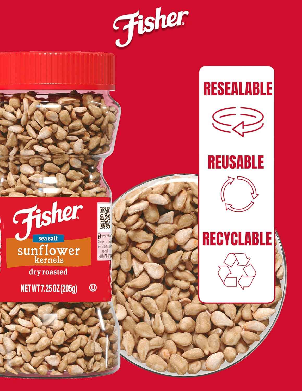 Fisher Dry Roasted Sunflower Kernels with Sea Salt – Clean Pantry Snack for Mindful Snackers, 7.25 oz Gluten-Free Bag