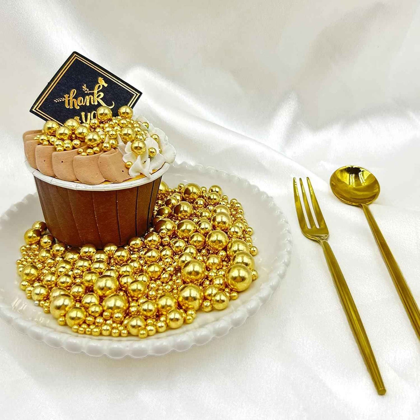 Gold Sprinkles for Cake Decorating – 4 Sizes Pearl Mix, Premium Edible Toppings for Wedding and Anniversary Cakes