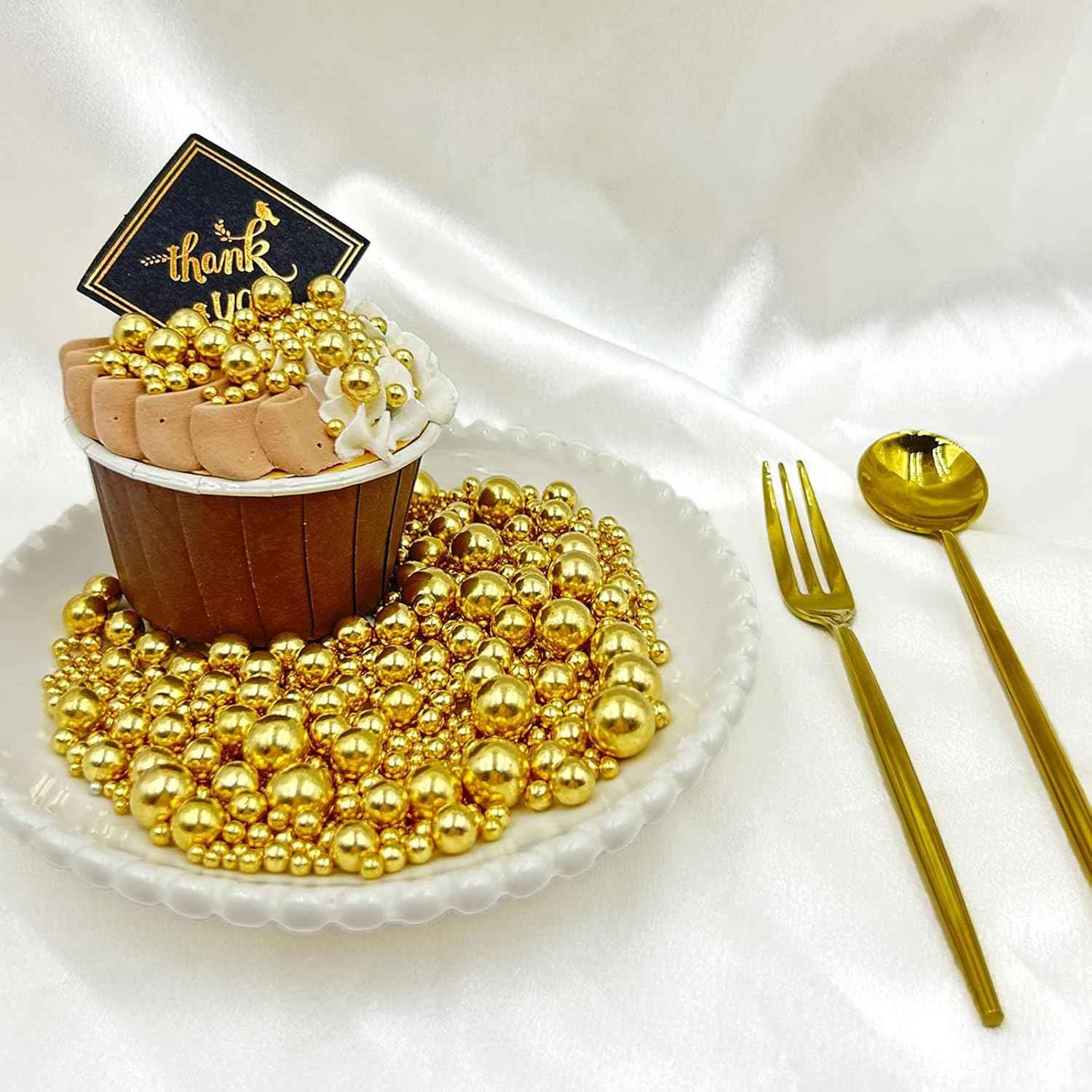 Gold Sprinkles for Cake Decorating – 4 Sizes Pearl Mix, Premium Edible Toppings for Wedding and Anniversary Cakes