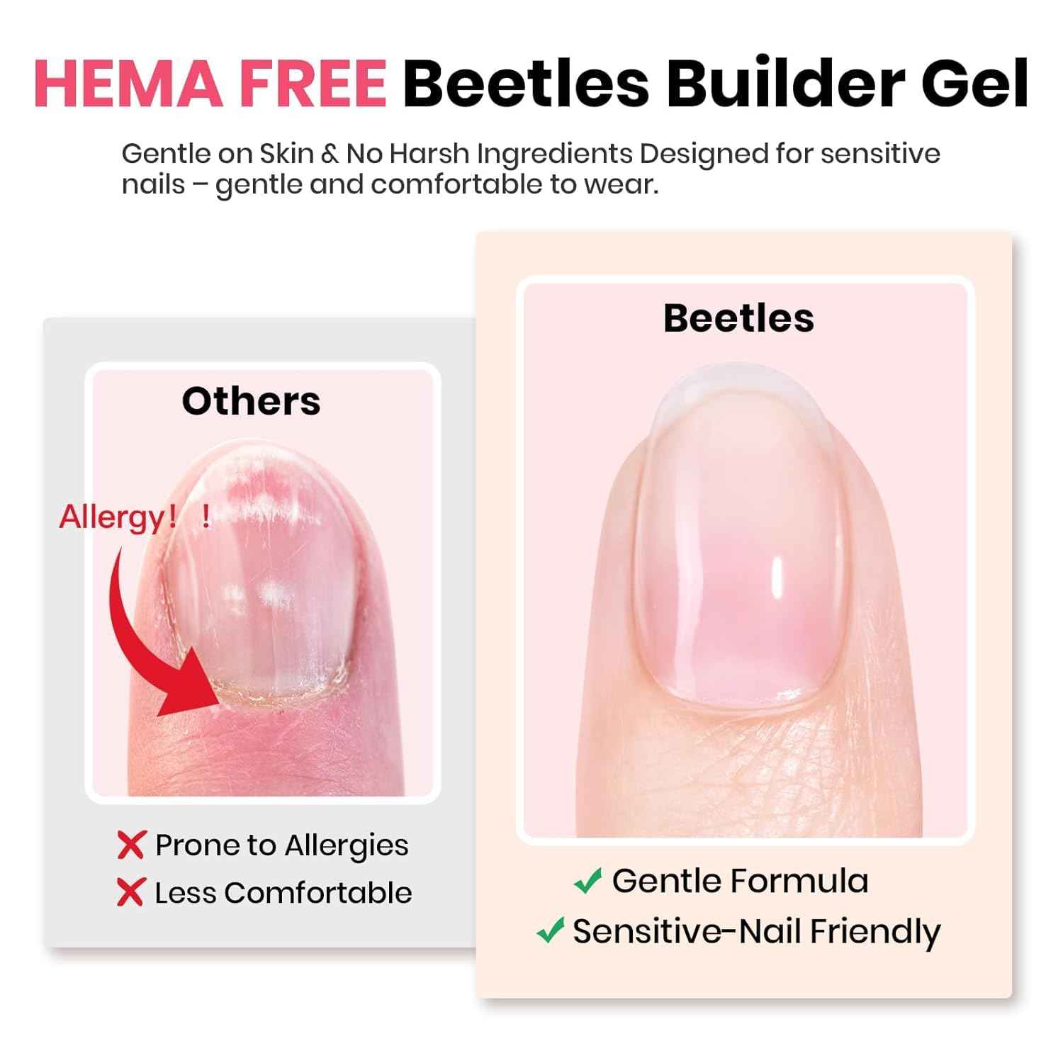 Beetles 7-in-1 Clear Builder Gel – Skin-Safe DIY Manicure for Allergy-Prone Users