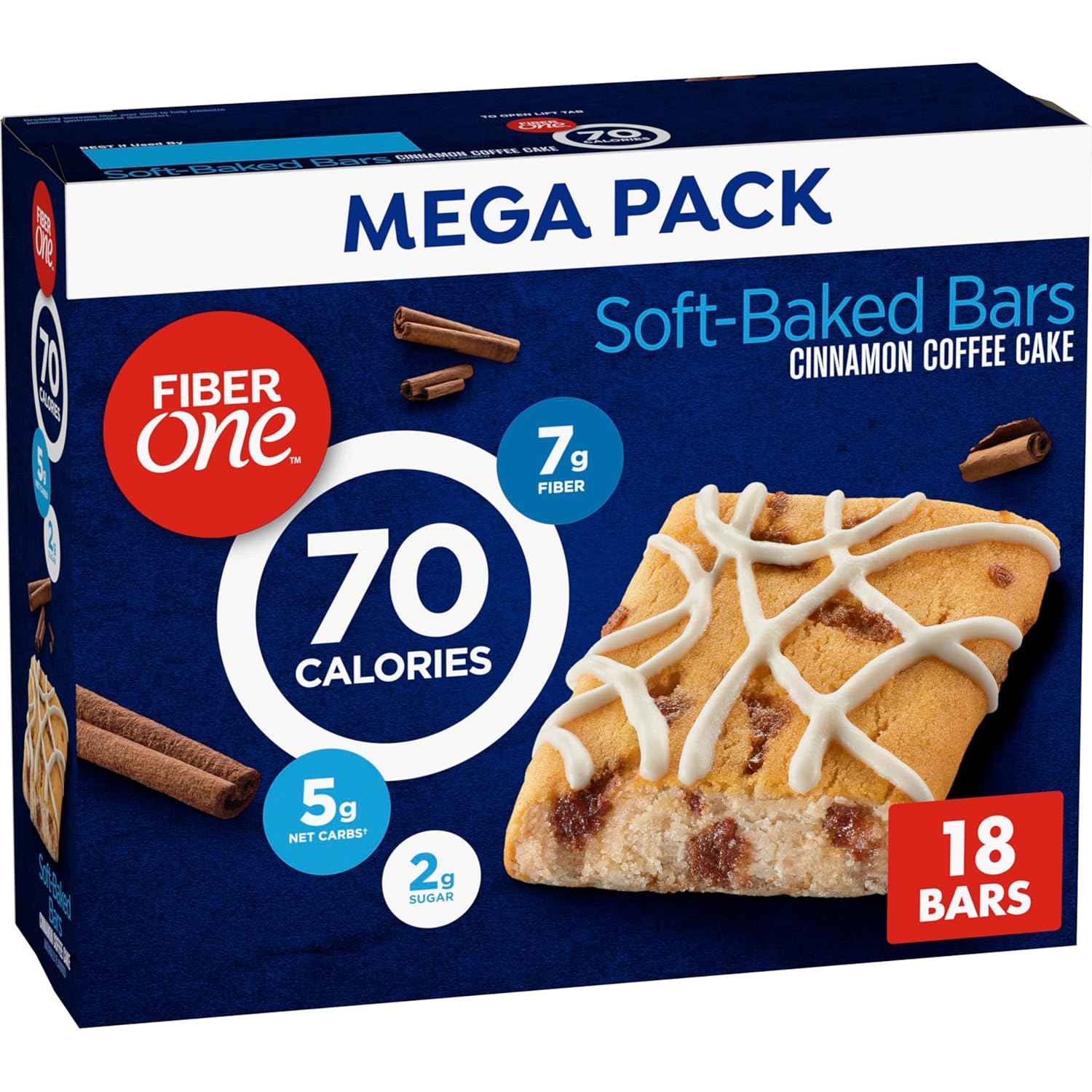 Fiber One 70 Calorie Soft Baked Bars for Wellness Pantry, Cinnamon Coffee Cake Low-Sugar Snack for Mindful Snacking