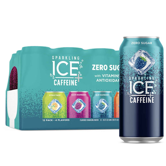 Sparkling Ice Caffeine Black Raspberry Sparkling Water for Clean Caffeine Routines, Antioxidant Sparkling Water with 70mg Caffeine