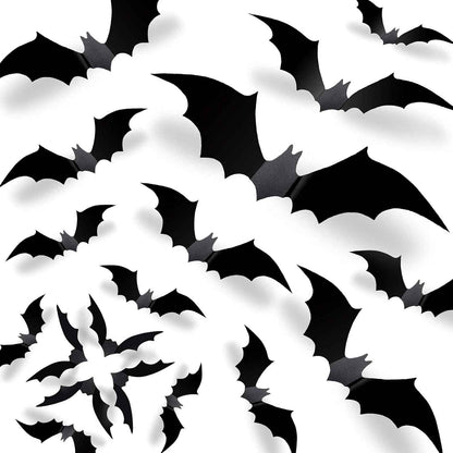 CESOF Weatherproof Bat Wall Stickers – Black 3D PVC Halloween Decor for Front Yard, Patio Door, Windows & Party Entryways