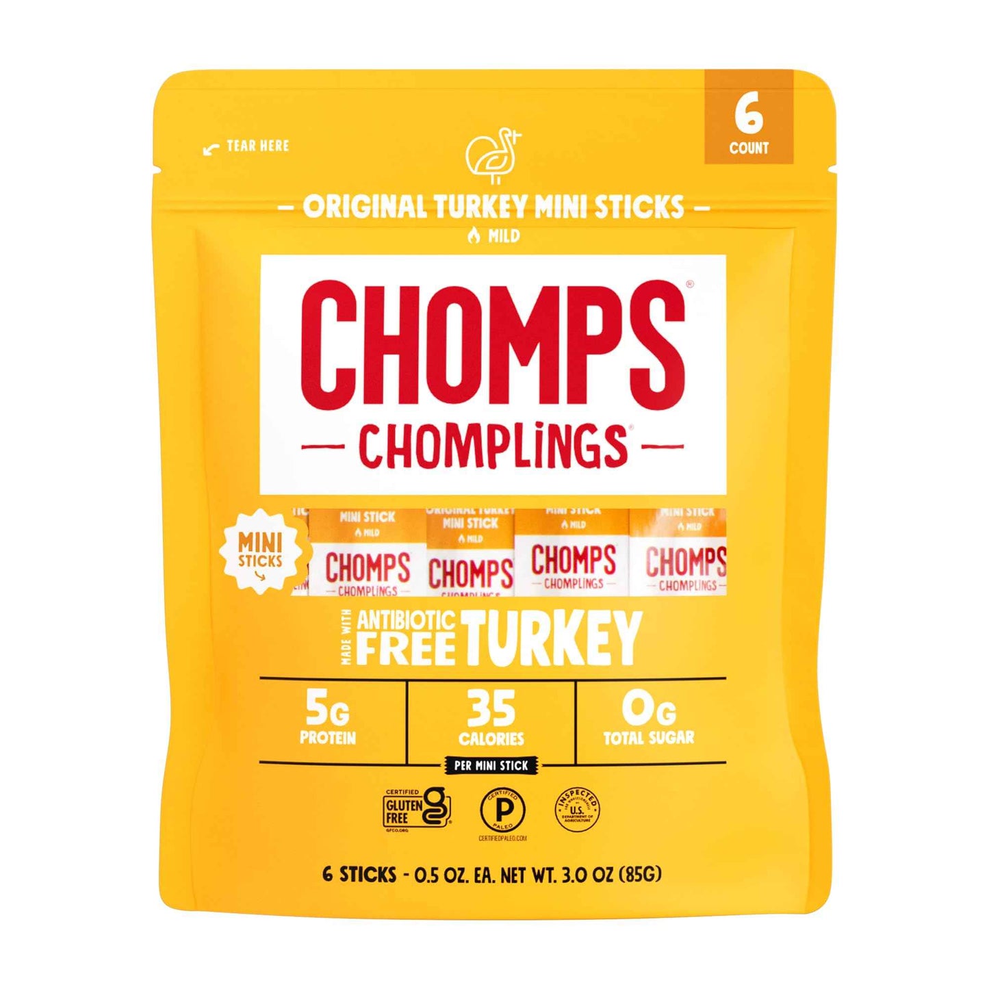 CHOMPS MINI Free Range Jerky Meat Snack Sticks, 0.5 Ounce (Pack of 6)