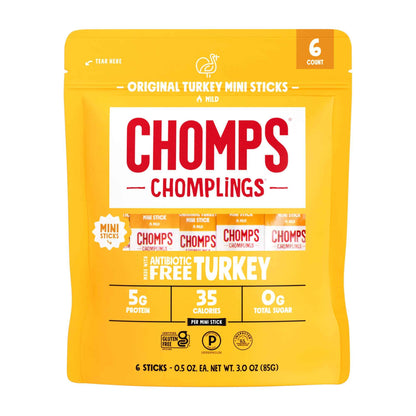 CHOMPS MINI Free Range Jerky Meat Snack Sticks, 0.5 Ounce (Pack of 6)