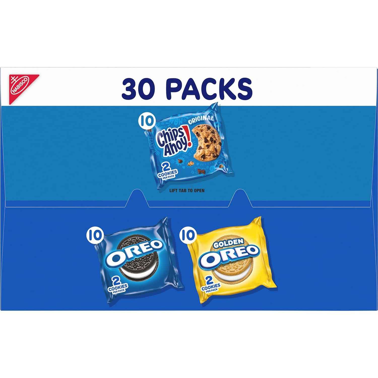 Nabisco Sweet Treats Cookie Variety Pack OREO, OREO Golden & CHIPS AHOY!, 30 Snack Packs (2 Cookies Per Pack)