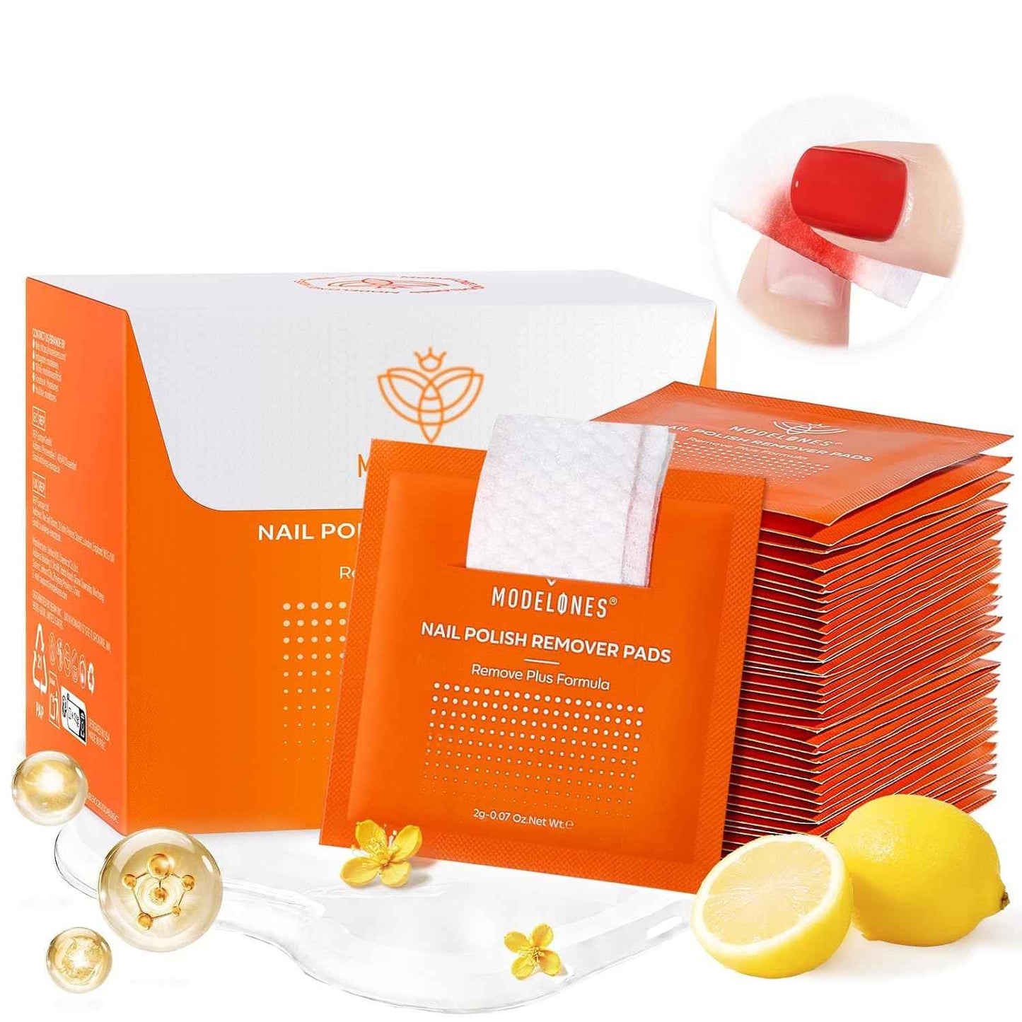 Modelones Nail Polish Remover Pads, Acetone Nail Polish Remover Wipes 50 PCS Professional Individually Wrapped Wet Wipes Easily & Quickly  Smell Glycerin Moisturizing Big Size Portable