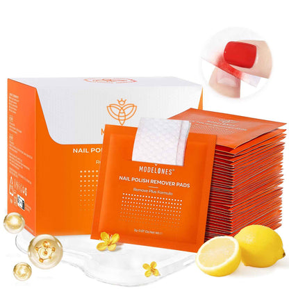 Modelones Nail Polish Remover Pads, Acetone Nail Polish Remover Wipes 50 PCS Professional Individually Wrapped Wet Wipes Easily & Quickly  Smell Glycerin Moisturizing Big Size Portable