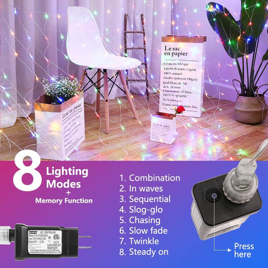 LYHOPE_12ft_x_5ft_360_LED_Christmas_Net_Lights,_8_Modes_Low_Voltage_Mesh_Christmas_Decorative_Lights_for_Xmas_Trees,_Bushes,_Wedding,_Garden,_Outdoor,_Indoor_Decor_(Multi-Color)