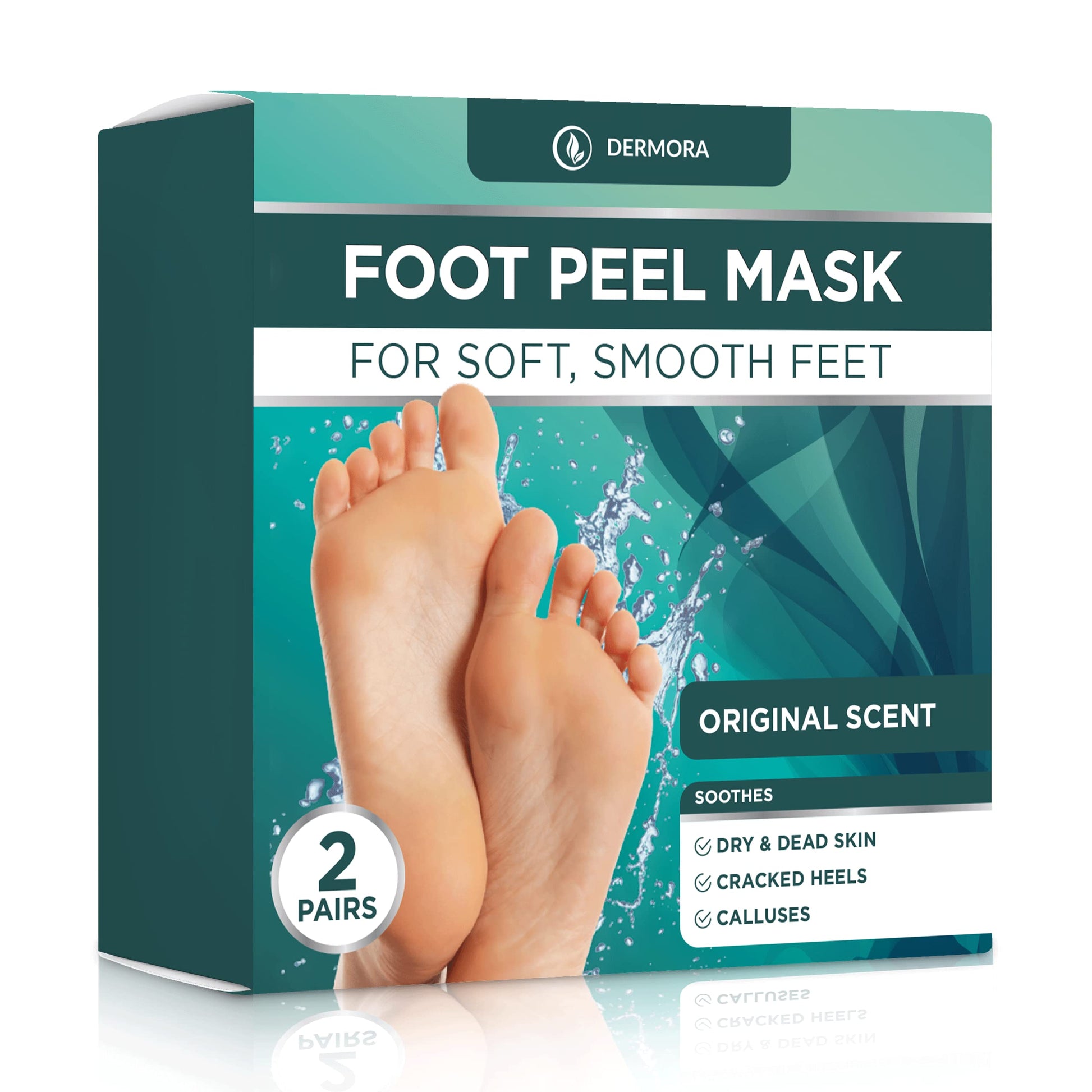 DERMORA Foot Peel Mask | Skin Exfoliating Foot Masks for Dry, Cracked Feet &amp;amp; Callus Removal | Dead Skin Exfoliator for Baby Soft Feet | Pack of 2 | Regular (Fits up to Men 10 / Women 11) | Original